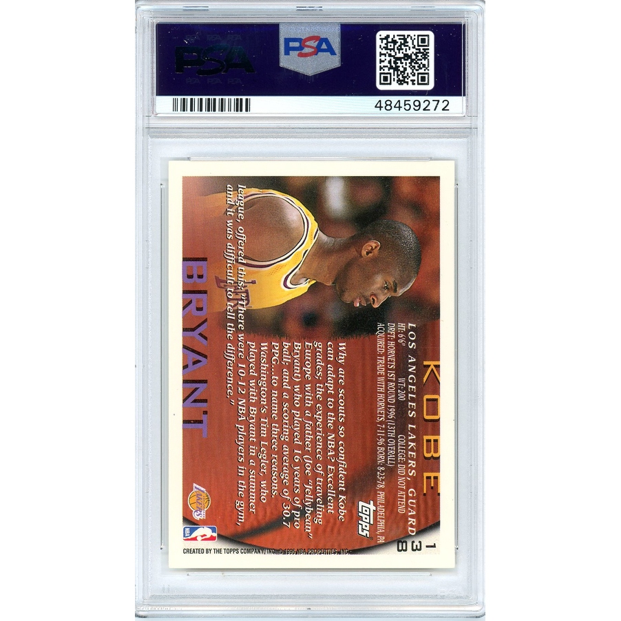 Kobe Bryant 1996 Topps Basketball Rookie Card RC #138 Graded