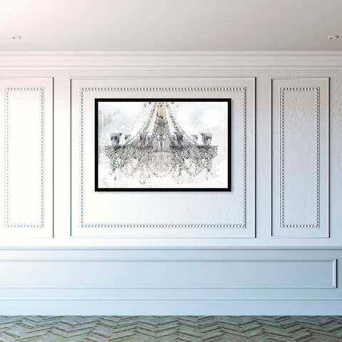 Oliver Gal 'White Gold Diamonds' Fashion and Glam Wall Art Framed Print Chandeliers - Gray, White