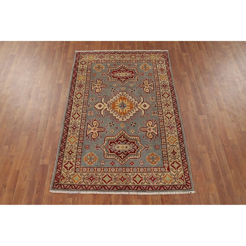 Kazak Accent Rug Handmade Traditional Grey Wool Carpet - 4'1" x 6'0"