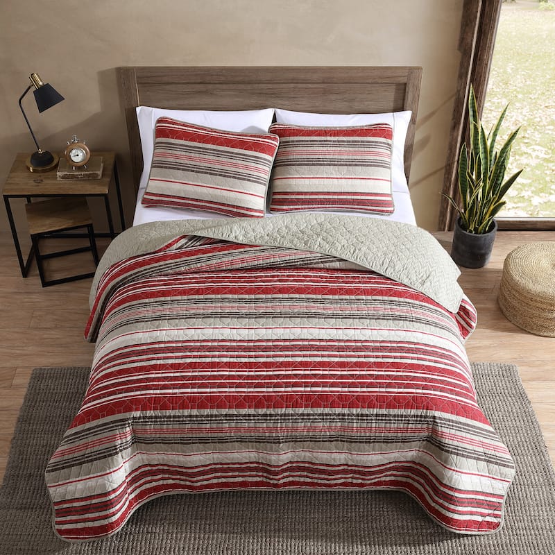 Eddie Bauer Yakima Valley Red Striped Cotton Quilt Set