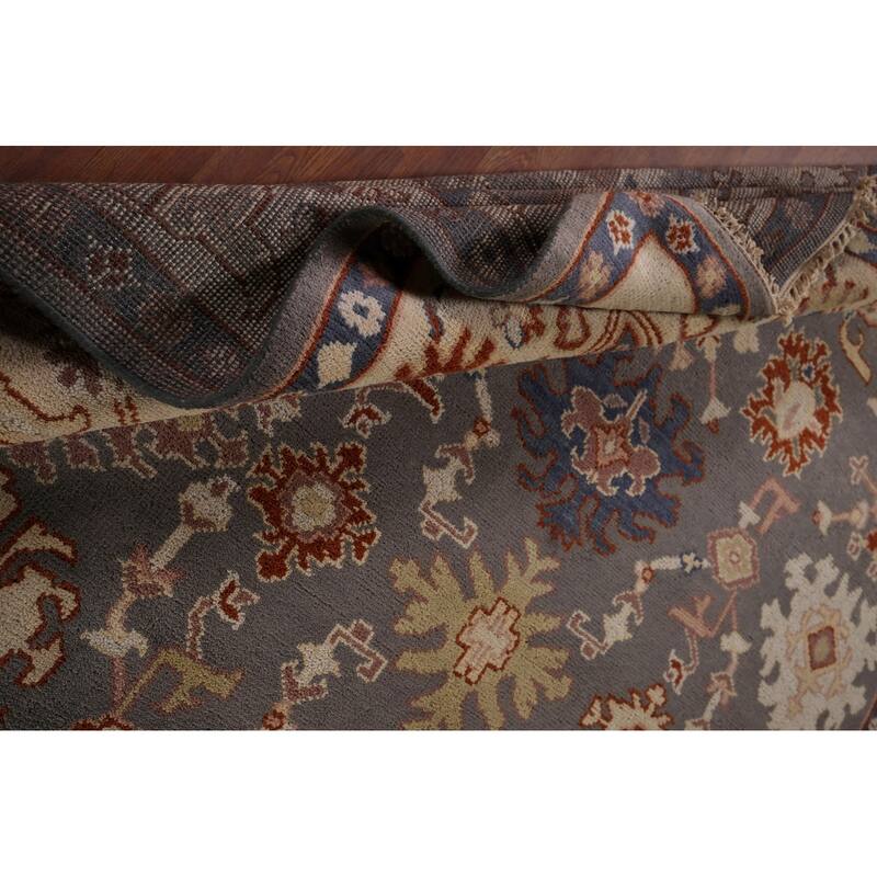 All-Over Gray Geometric Oushak Indian Rug Hand-Knotted Wool Carpet - 8'0"x 10'0"