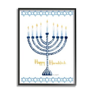 Shop Stupell Industries Happy Hanukkah Winter Holiday Festive Menorah Framed Wall Art Blue Overstock 32077503