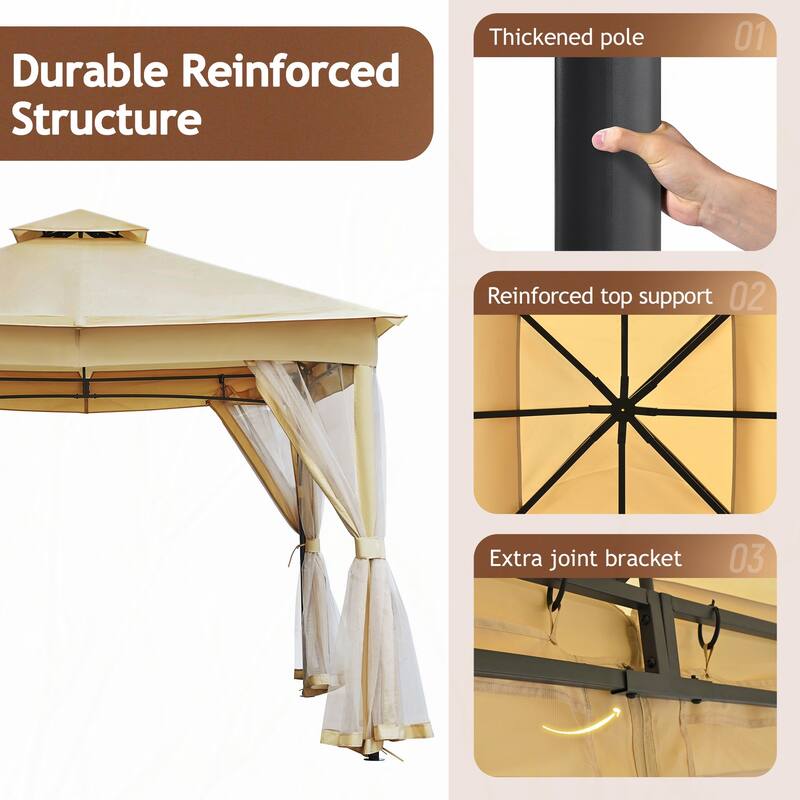 10x10 Outdoor Gazebo Tent with Double Roofs(Beige)