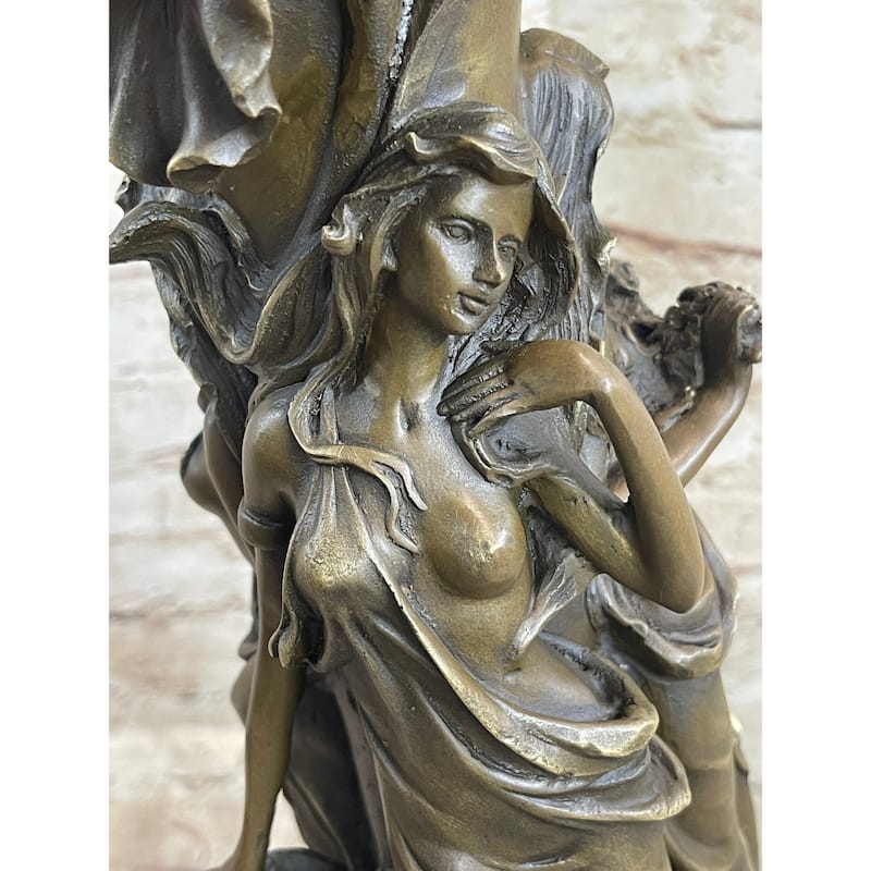 Art Deco Three Nymph Surround A Bronze Vase Sculpture Marble Base Figurine