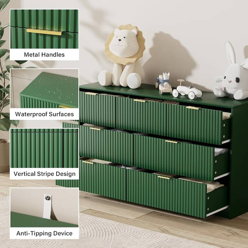 7 Drawer Dresser Fluted Wood Clothes Storage Cabinet, Modern Wide Dresser for Bedroom