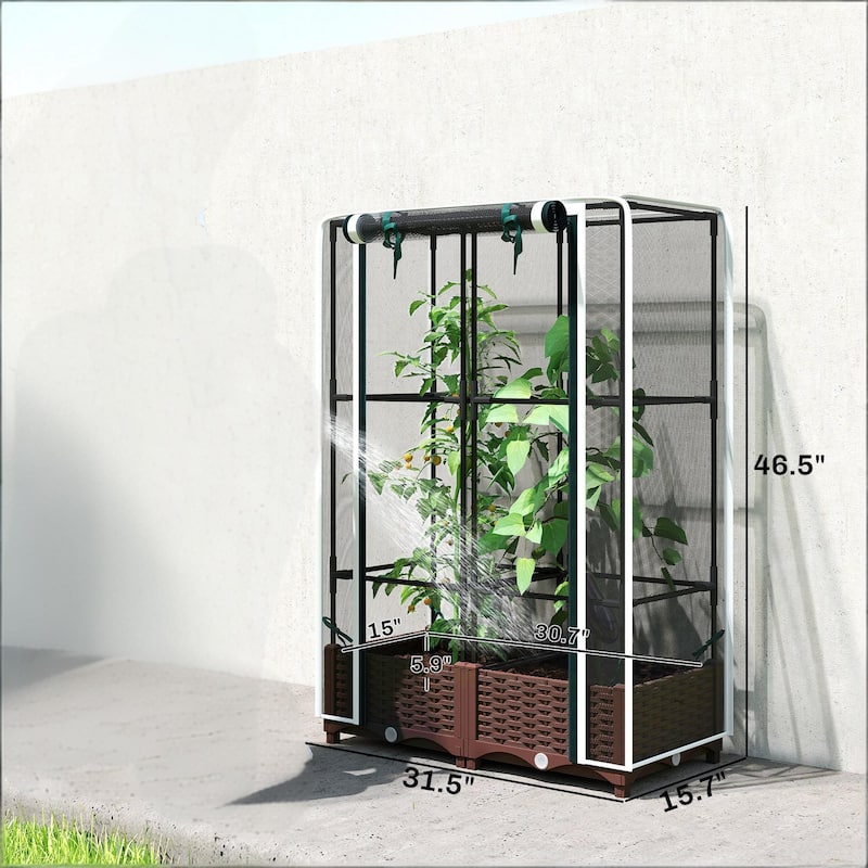 Self-Watering Adjustable Raised Garden Bed with Trellis and Crop Cage