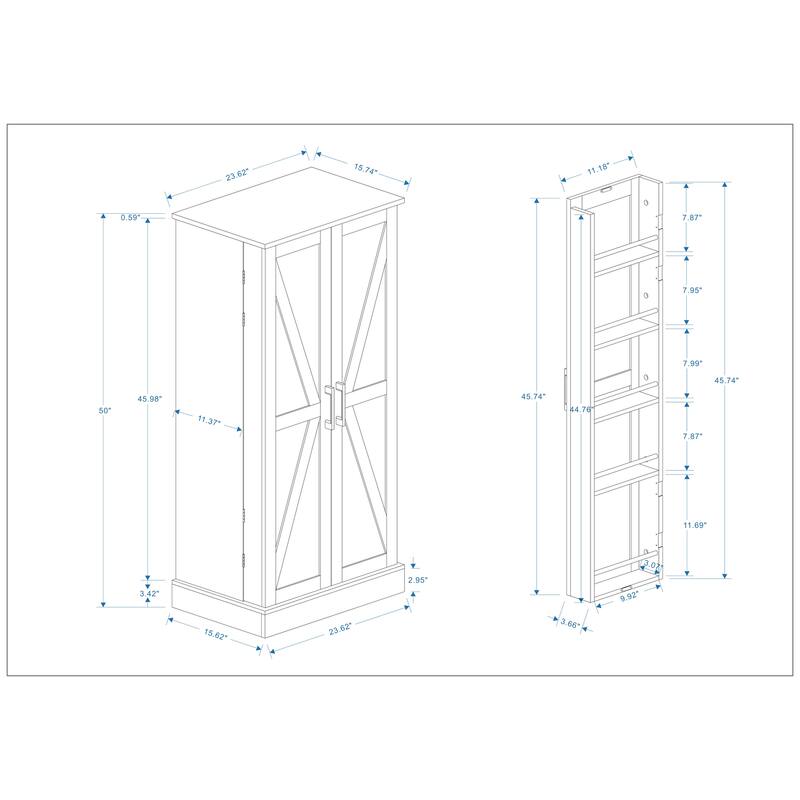 Anmytek 50" White LED Kitchen Pantry Cabinet Freestanding Storage Sideboard