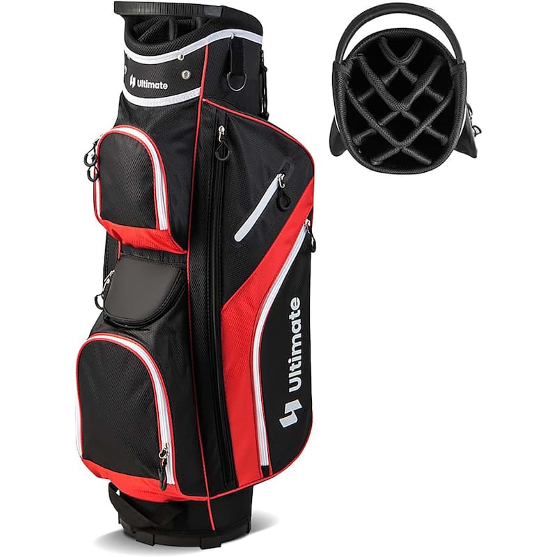 Lightweight Golf Cart Bag w/ Top Dividers Pockets & Cooler Bag - Red