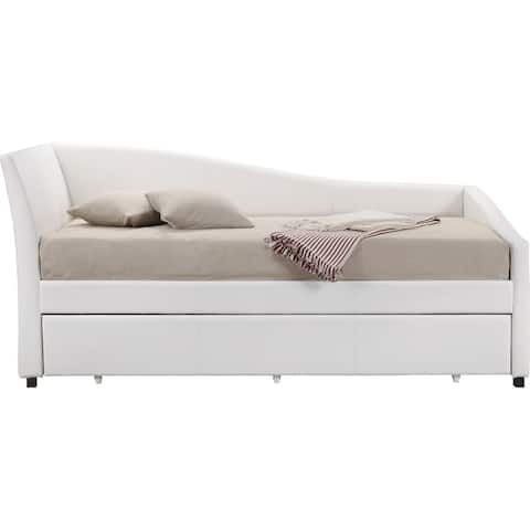 PU Upholstered Wooden Twin Size Daybed with Trundle in White