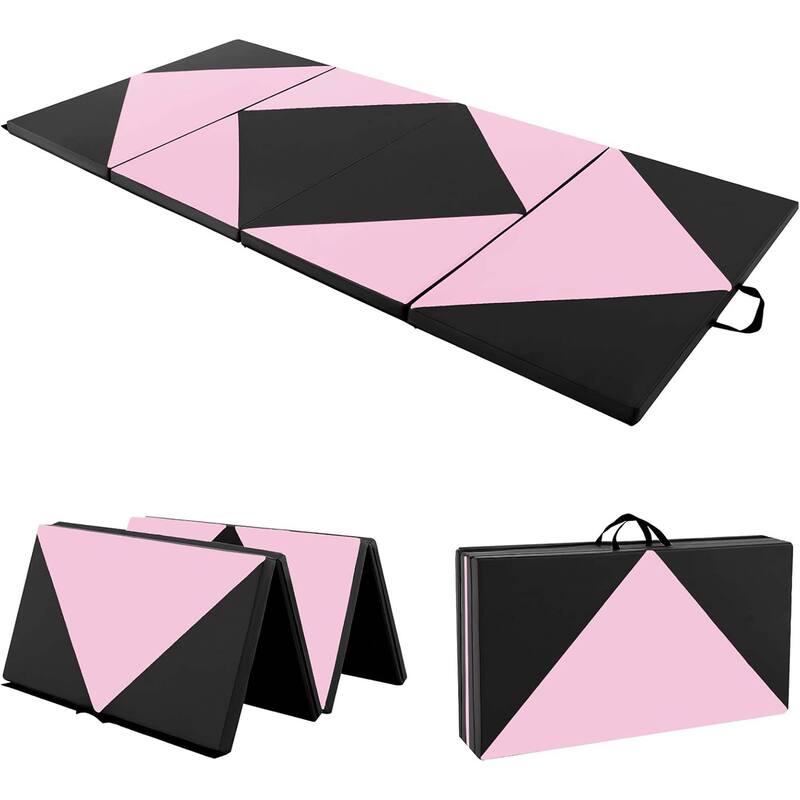 Folding Gymnastics Mat Tumbling Mat w/ Hook & Loop Fasteners - Pink&Black