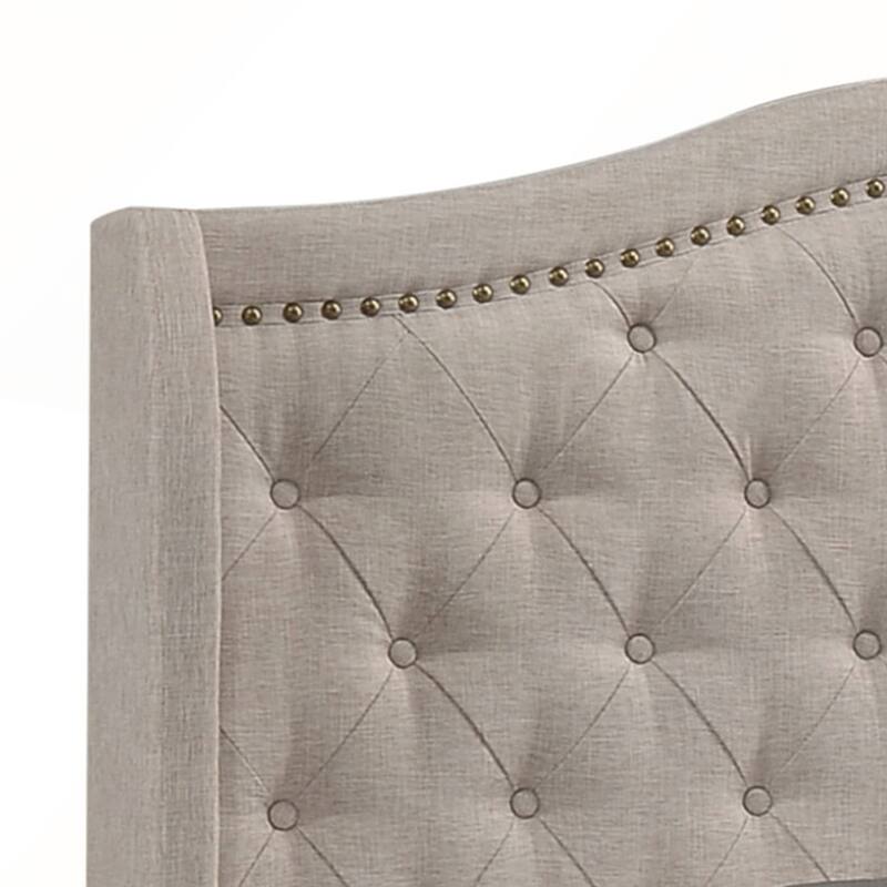 Beige Upholstered Wingback Bed
