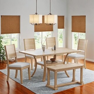 6-Piece Wood Dining Table Set with Storage Shelf and Curved Legs - Bed ...