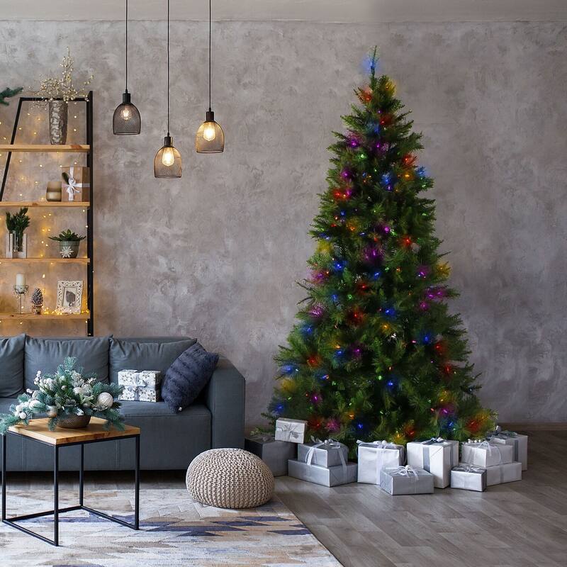 Fraser Hill Farm 7.5' Pine Christmas Tree, Multicolored LED