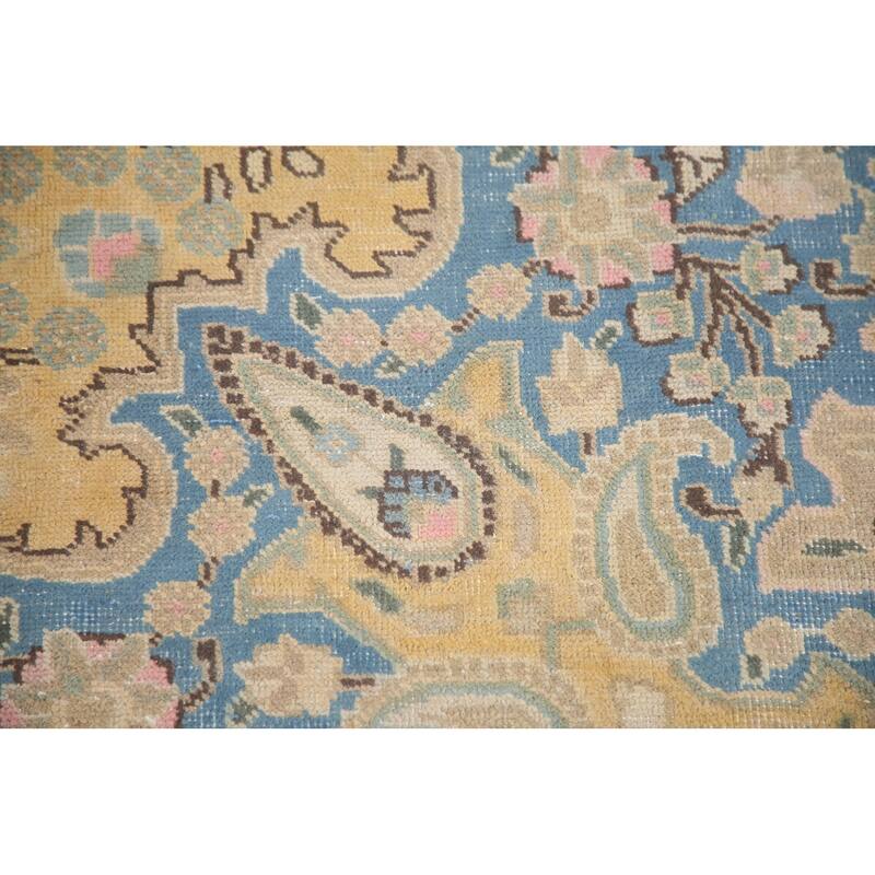 Hand Knotted Oriental 100% Wool Carpet Traditional Floral Yellow & Gold Mashad Area Rug - 12' 6'' X 9' 7''