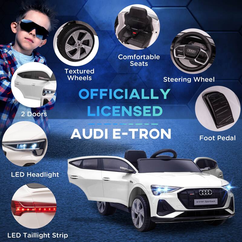 Audi E-Tron 12V Electric Kids Ride-On Car with Remote Control, Suspension System, MP3 Music, LED Lights, and Safety Belt