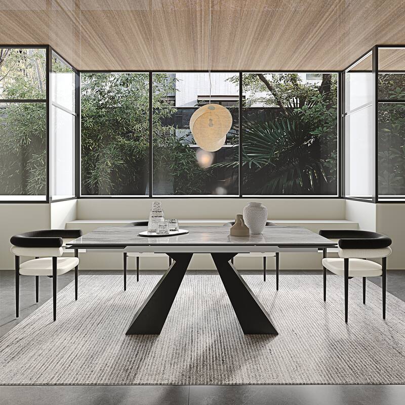 Modern Minimalist 6 - Person Sintered Stone Extendable Dining Set