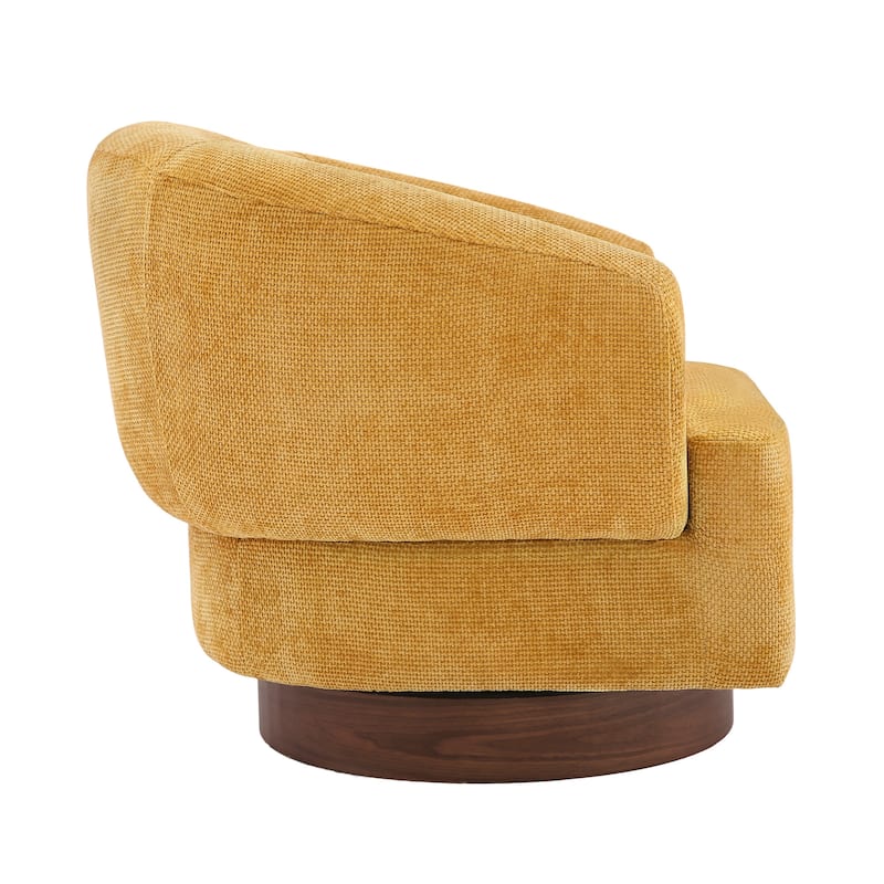 Modern Wooden Swivel Chair with Soft Chenille Barrel Accent Chair Upholstery Armchair Living Room Chairs