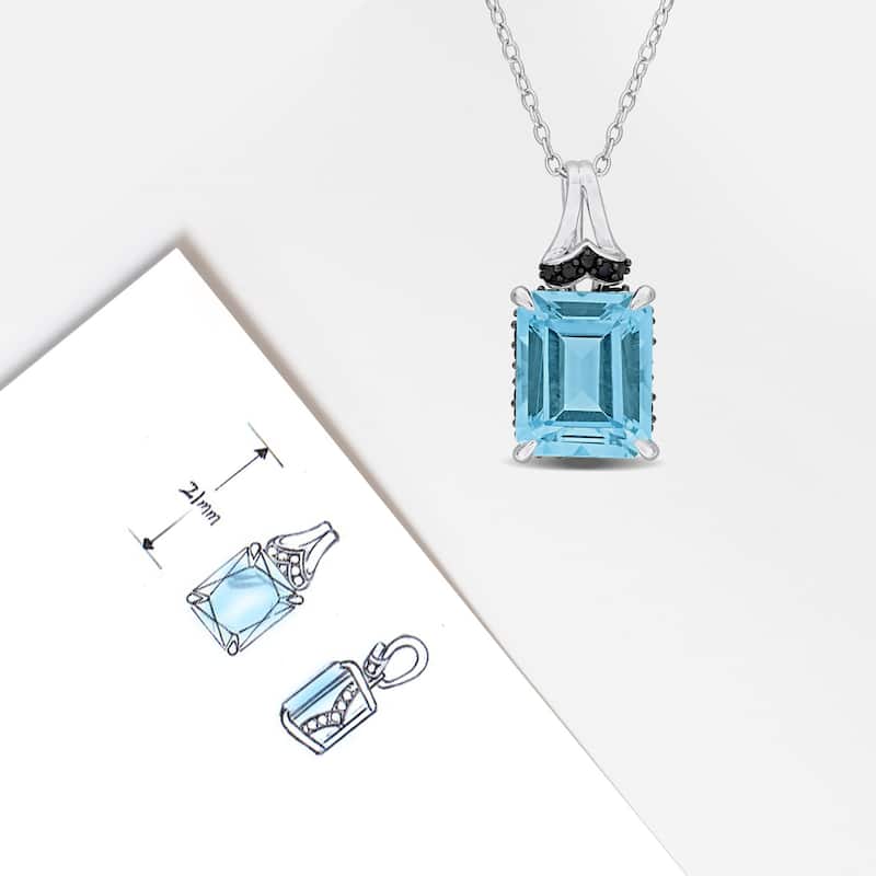 Miadora 7 3/4ct TGW Sky Blue Topaz Black Sapphire Necklace Sterling Silver
