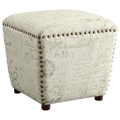 Lucy Off White and Grey Upholstered Ottoman