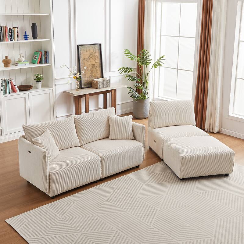 106.3" Corduroy Modular Sectional Sofa (Set of 2) with USB-C & 4 Cushions
