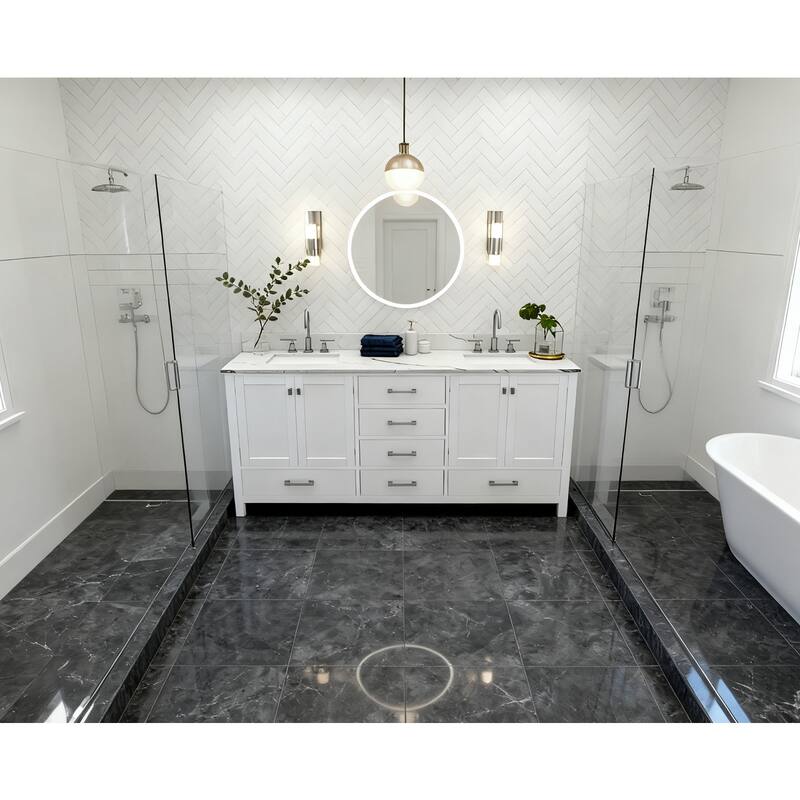 Nephelily 72 inch Transitional White Bathroom Vanity with Top