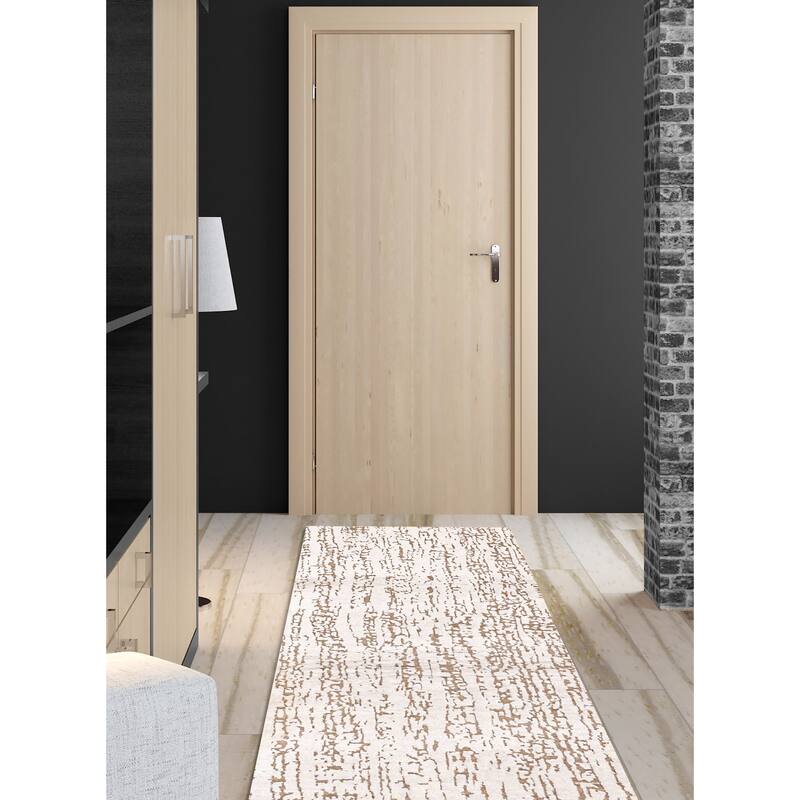 ECARPETGALLERY Hand-knotted Legacy Ivory, Silver Silk, Wool Rug - 2'6 x 12'3