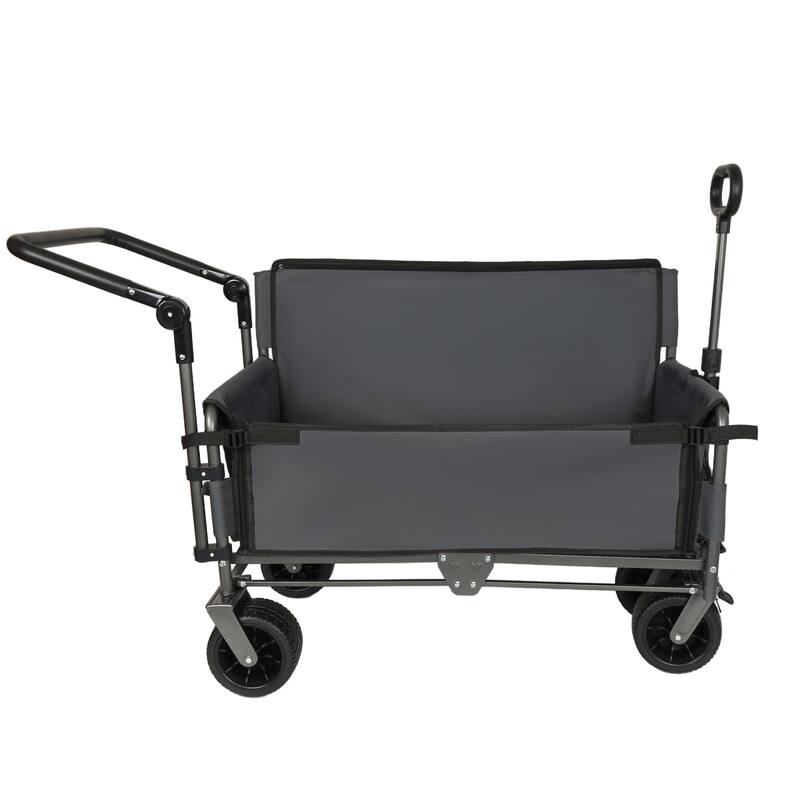 3-in-1 Folding Wagon Cart with Bench Seat & Canopy & Storage, 500lbs Heavy-Duty, 180L Capacity, All-Terrain Wagon