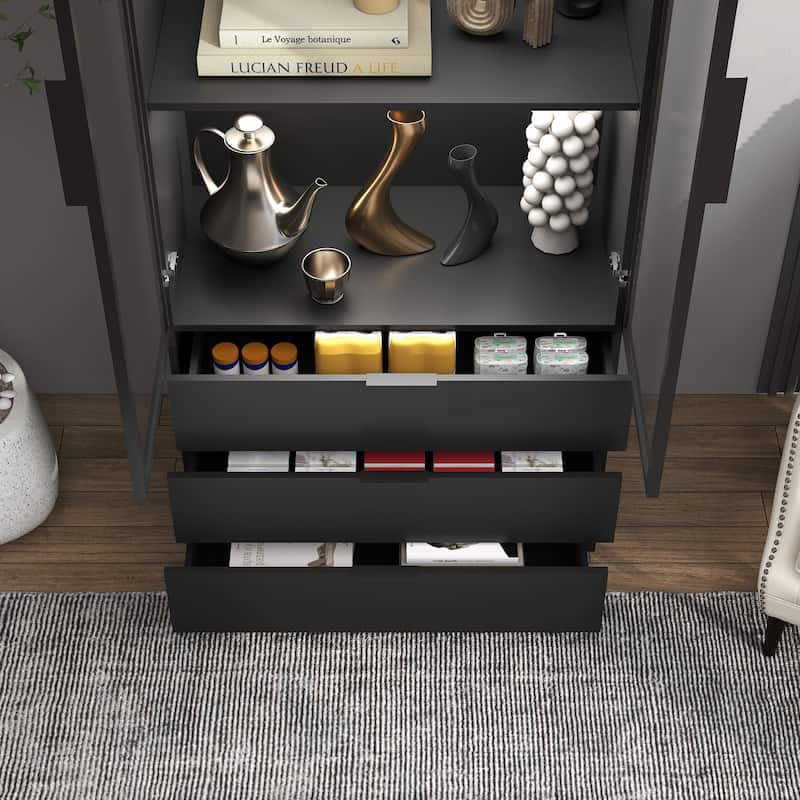 79"Hx31.5"W Lighted Display Cabinet with Glass Doors Bookcase