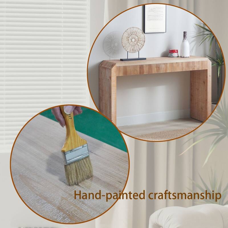 Rustic Wooden Console Table with Drawer - Minimalist Design, Ribbed Texture, and Natural Finish