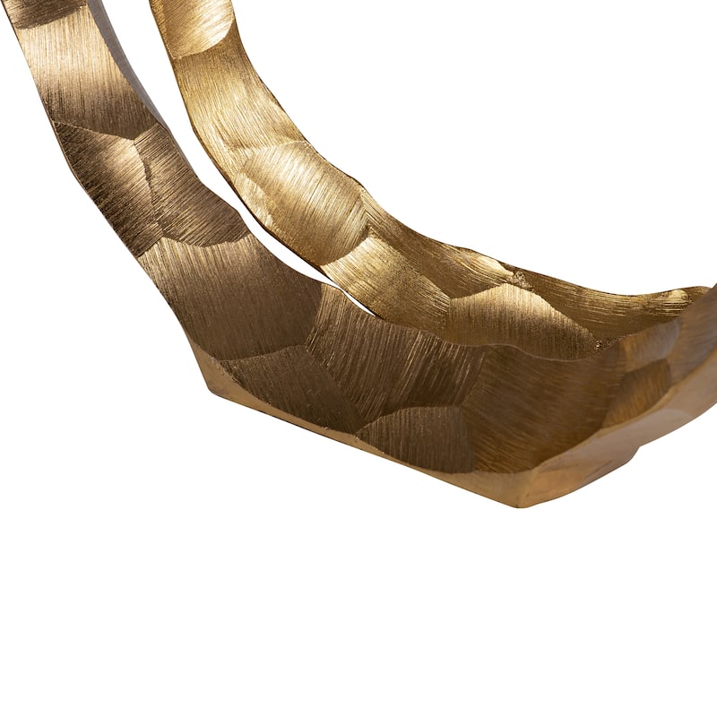 Set of 2 Hammered Metal Decorative Ring Sculptures - Contemporary Abstract Gold Aluminum Ring Statues for Home or Office