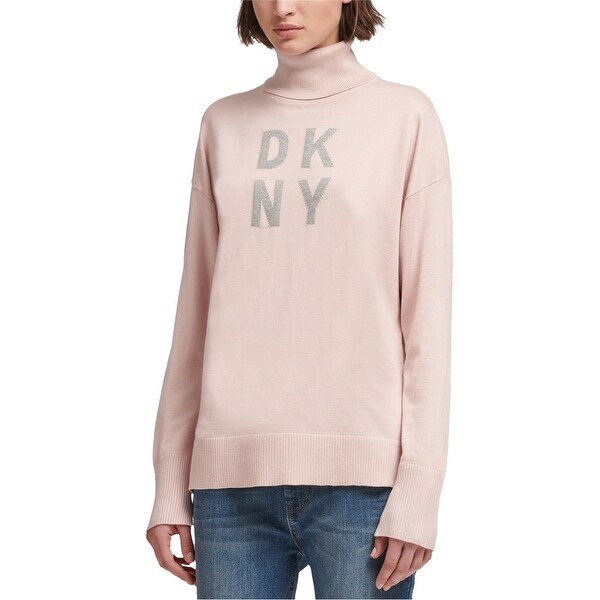 DKNY Womens Logo Pullover Sweater, Pink, Large. Opens flyout.