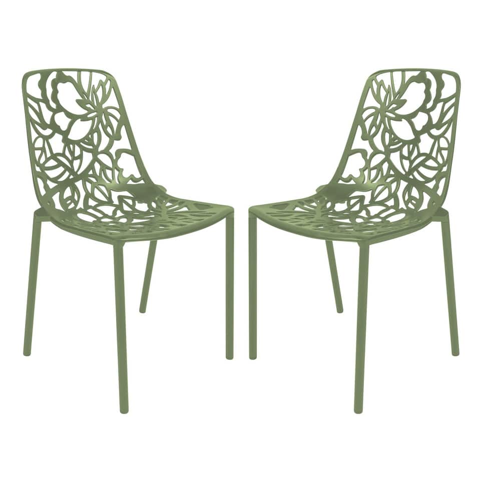 Devon Modern Aluminum Outdoor Dining Stackable Patio Chairs (Set of 2) with UV-Resistant Cutout Design for Deck, Garden & Porch