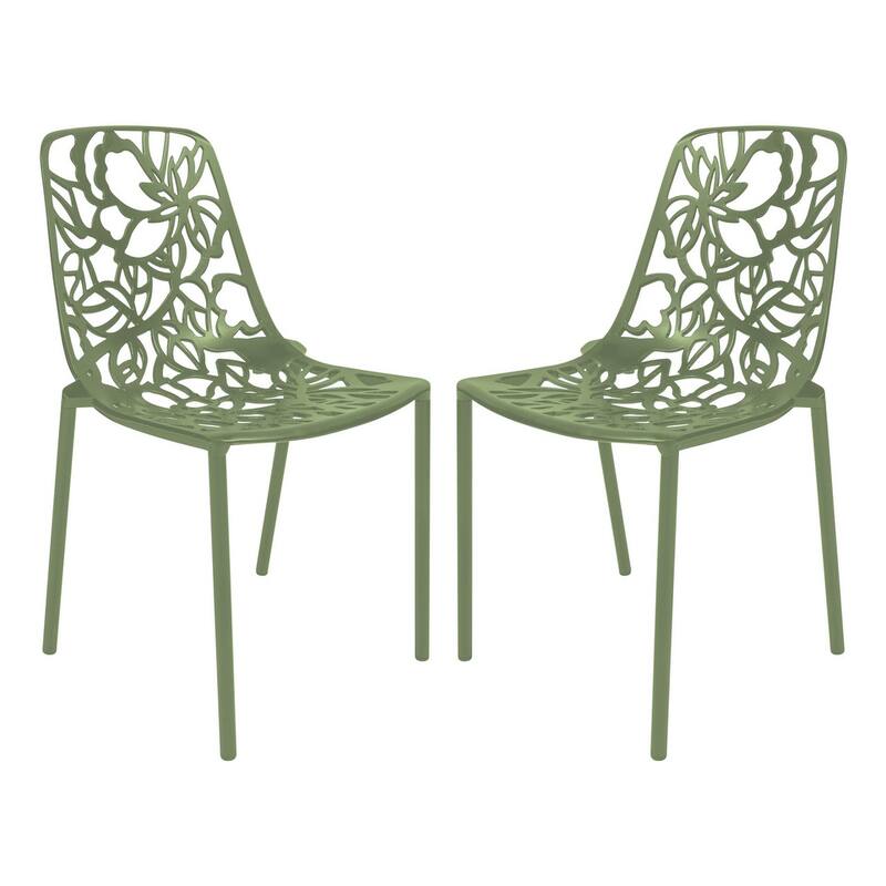 Devon Aluminum Outdoor Dining Side Chair with UV Resistant and Cuout Backrest for Indoor or Outdoor Set of 2 - Khaki Green