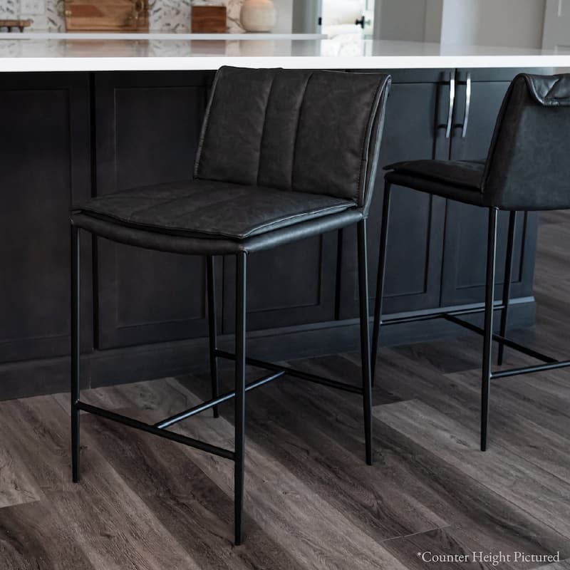 Maven Lane Gerard Bar Metal & Vegan Leather Kitchen Dining Stool - Matte Black Finish - Bar Height