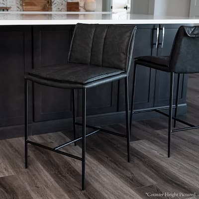 Maven Lane Gerard Bar Metal & Vegan Leather Kitchen Dining Stool