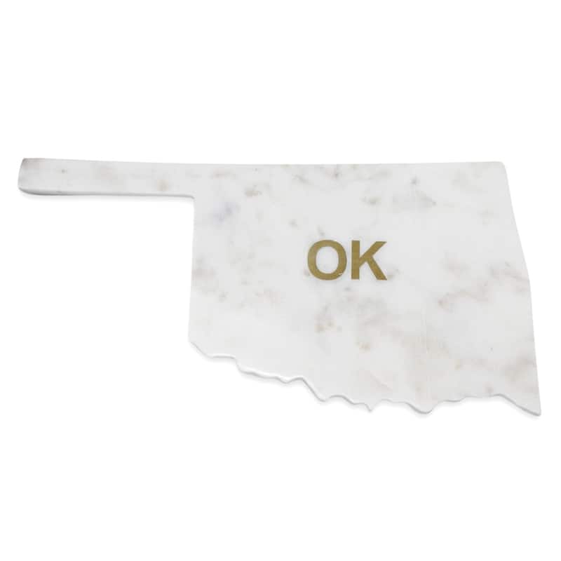 Lg Polished Marble "Oklahoma" Cutting Board w/brass state abbreviation - White