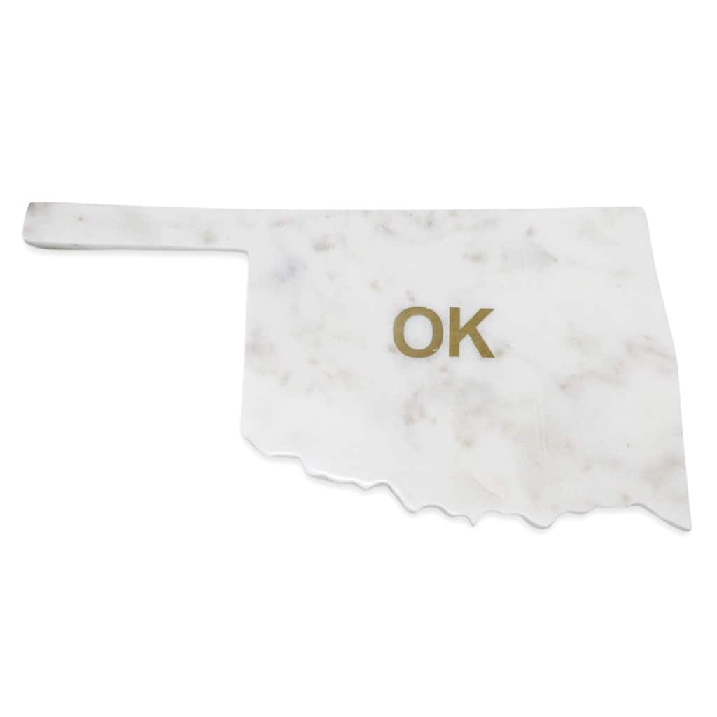 Lg Polished Marble "Oklahoma" Cutting Board w/brass state abbreviation - White