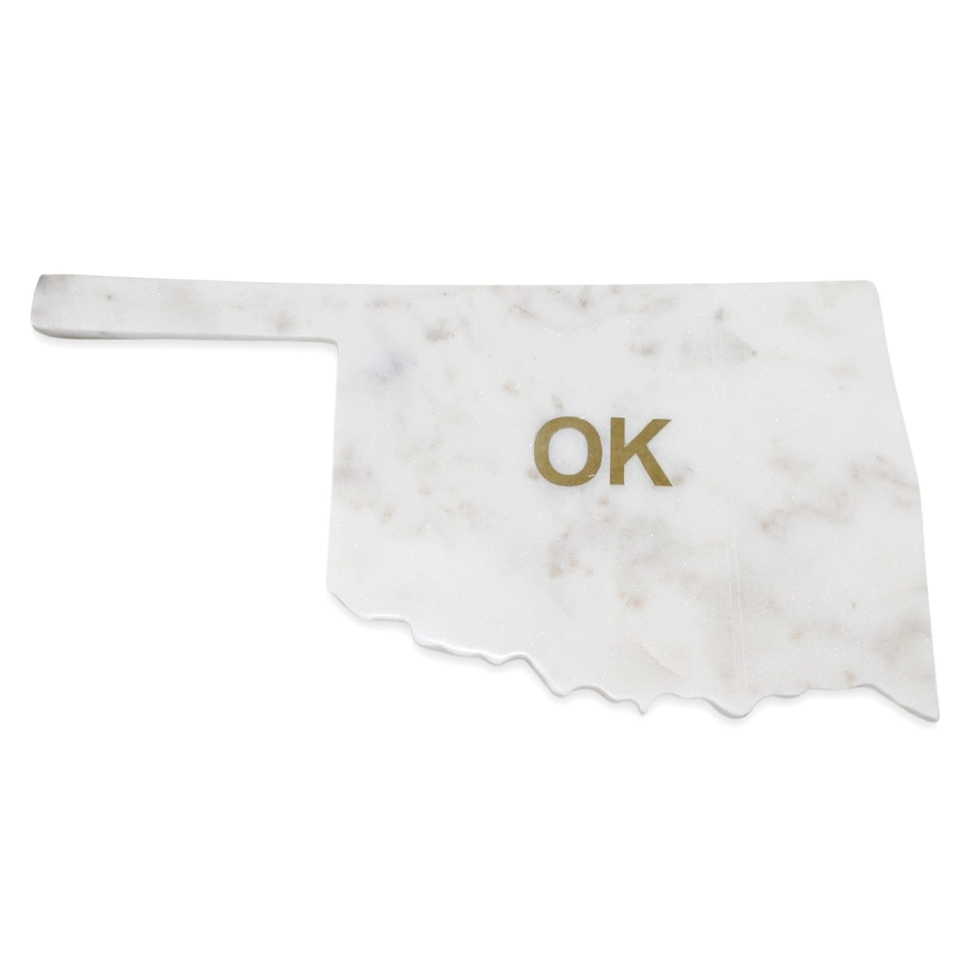 Lg Polished Marble "Oklahoma" Cutting Board w/brass state abbreviation - White