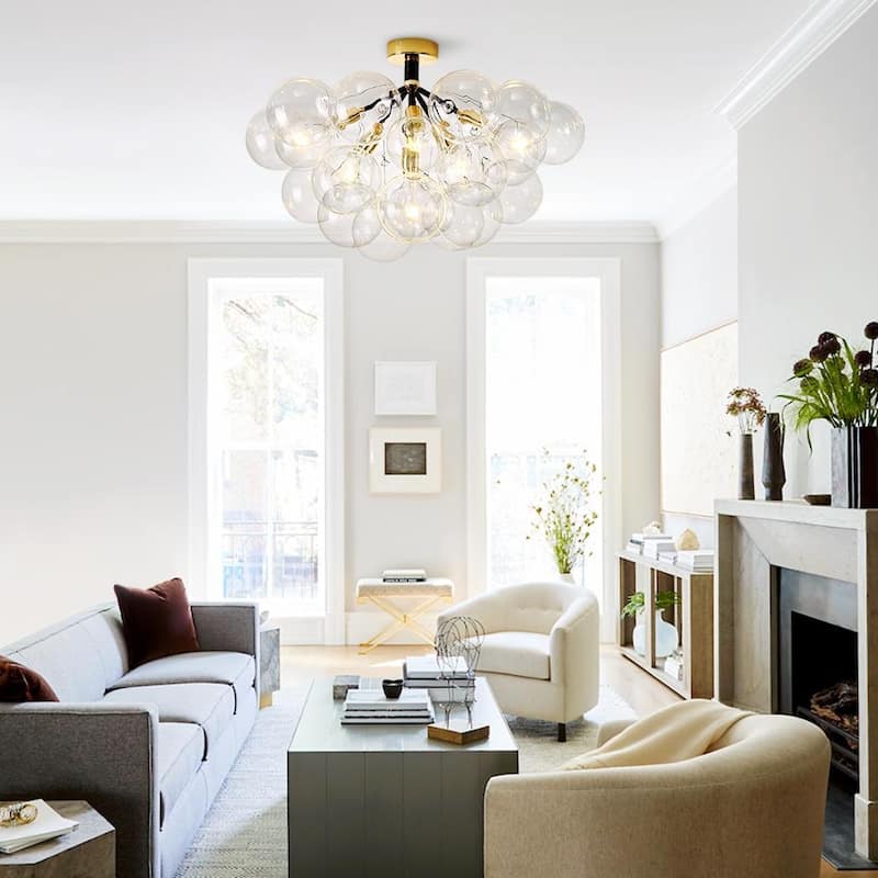 Contemporary Clear Glass Globe Bubble Semi Flush Mount