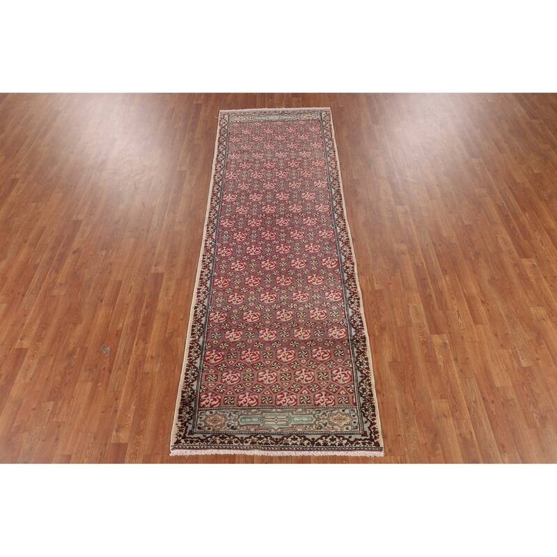 Red Anatolian Turkish Vintage Runner Rug Handmade Wool Carpet - 3'2" X 9'5"