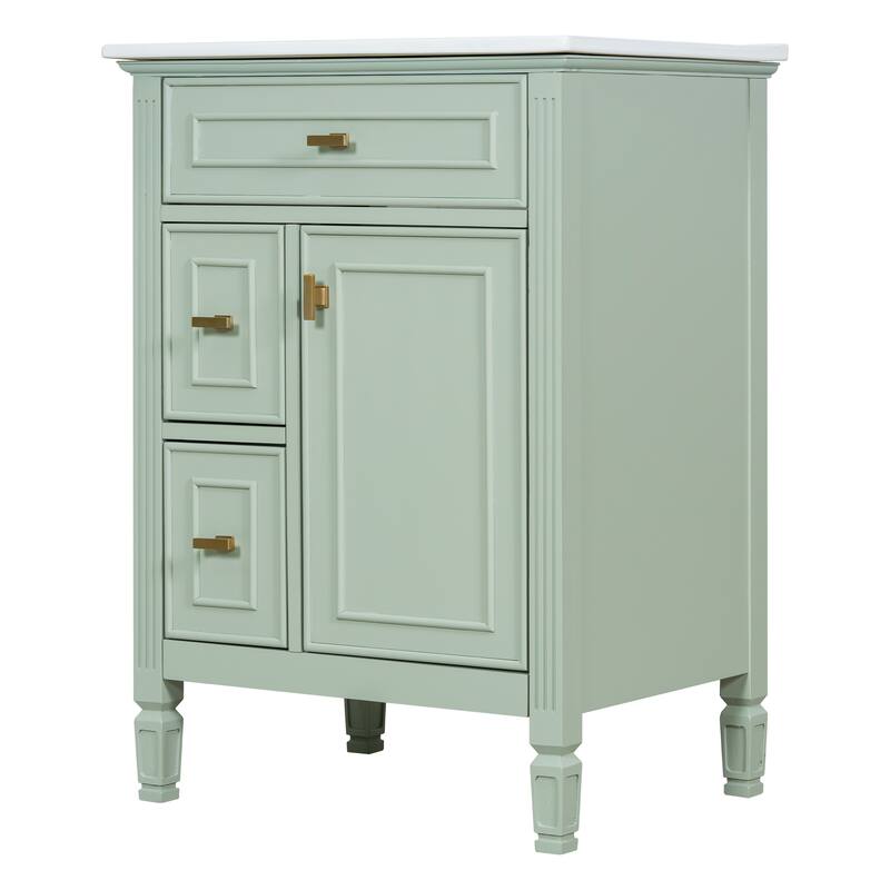 Roomfitters 24" Bathroom Vanity with Sink, Solid Wood Frame, Flip-Out Drawer & Cabinet with Adjustable Shelf