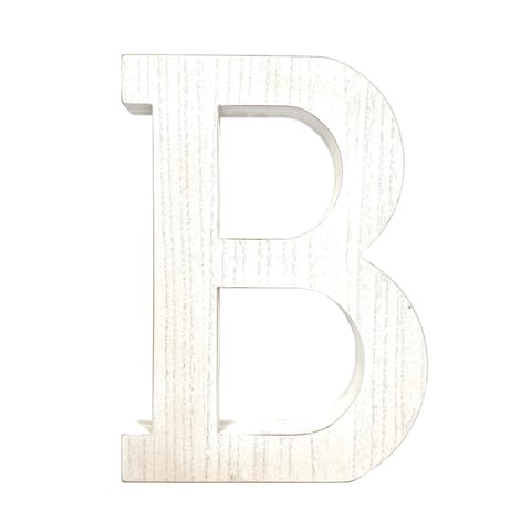 16" Distressed White Wash Wooden Initial Letter B Sculpture - 15.8" x 11.5" x 2.3"