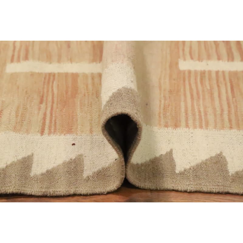 Hand Woven Oriental 100% Wool Carpet Southwestern Tribal Pink Kilim Area Rug - 9' 10'' X 7' 10''