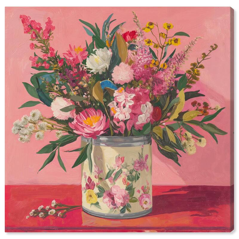Pink Floral Tin Canvas by Art Remedy, Gallery Wrapped - 30" x 30"