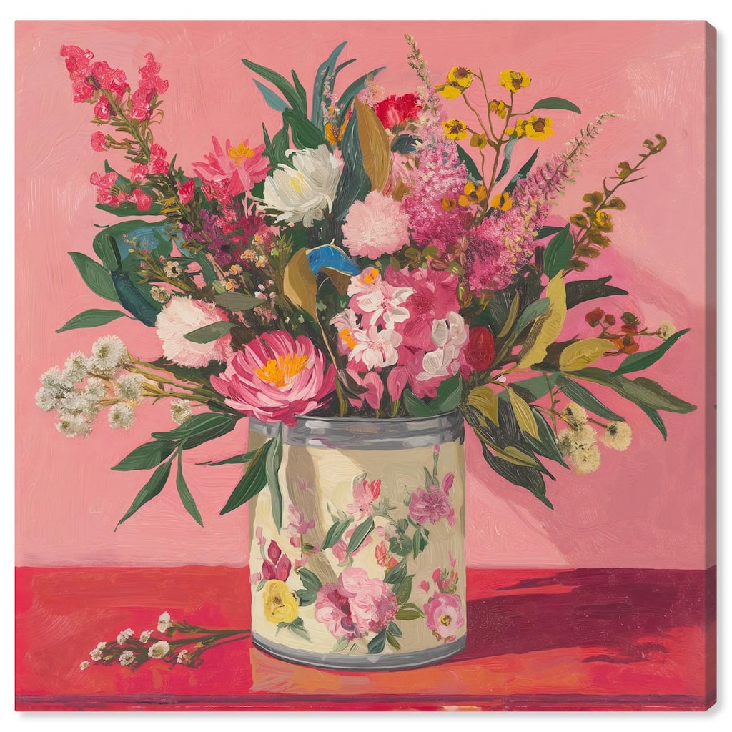 Pink Floral Tin Canvas by Art Remedy, Gallery Wrapped