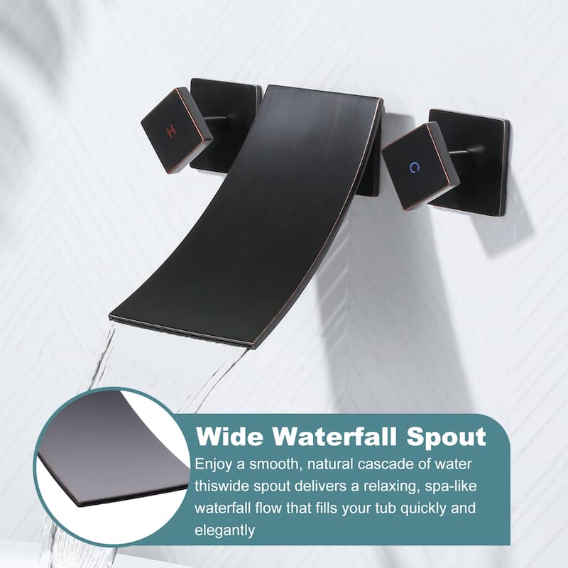 WOWOW Double Handle Wall Mount Waterfall Bathroom Bathtub Faucet