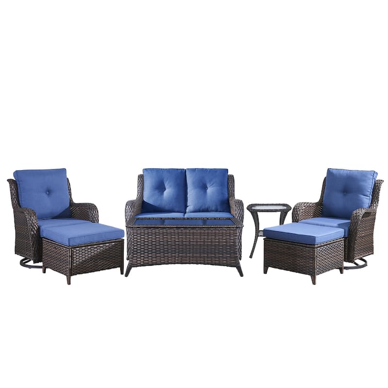 Pocassy Outdoor Sofa Swivel Chairs Table Ottoman 4 Inch Set