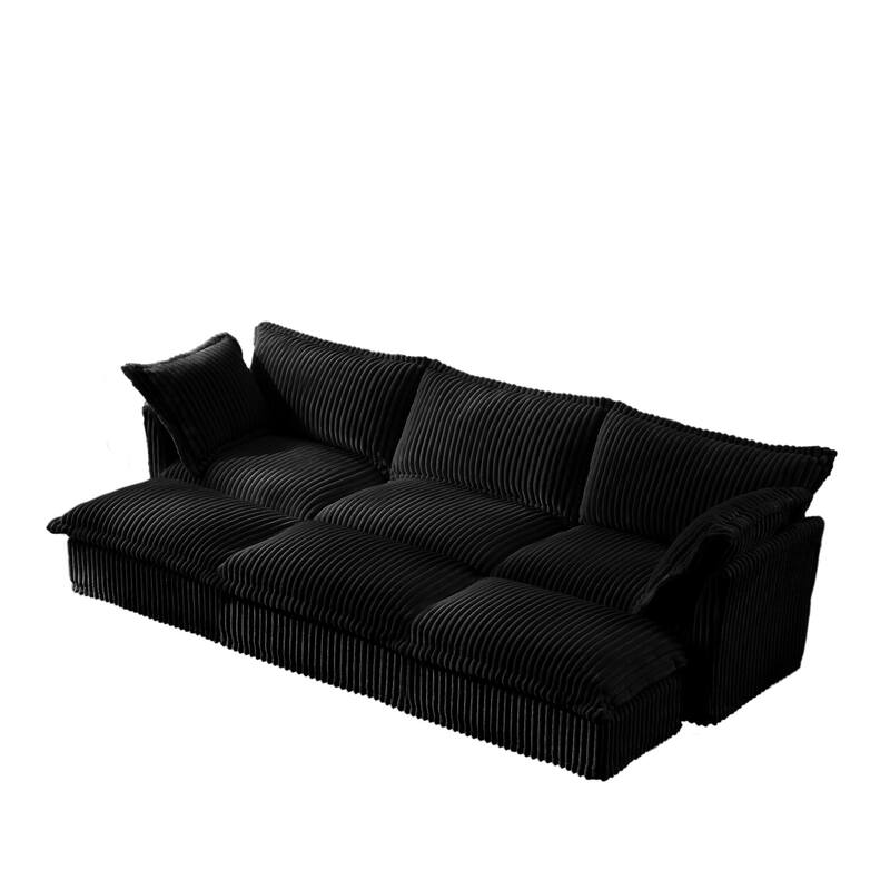 Modern 3-seater upholstered sofa with 3 ottomans and 2 pillows