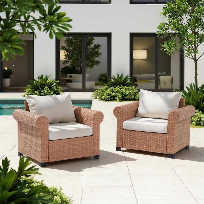 2-Piece PE Rattan Patio Armchair Set with Cushions