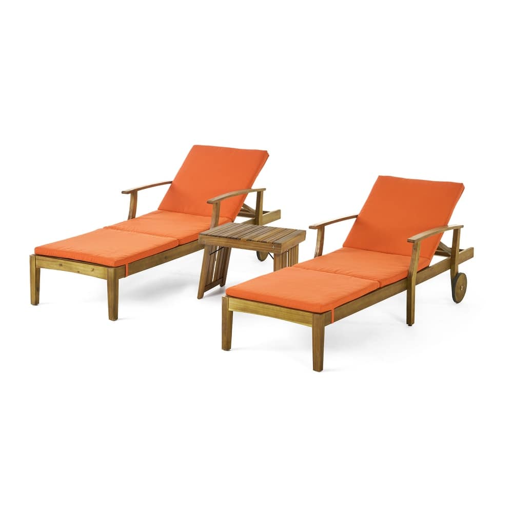 Perla Outdoor Acacia Wood 3 Piece Chaise Lounge Set with Water-Resistant Cushions by Christopher Knight Home